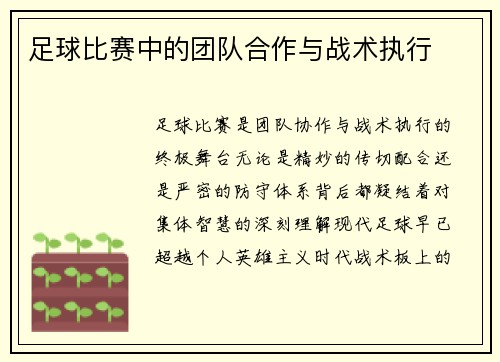 足球比赛中的团队合作与战术执行